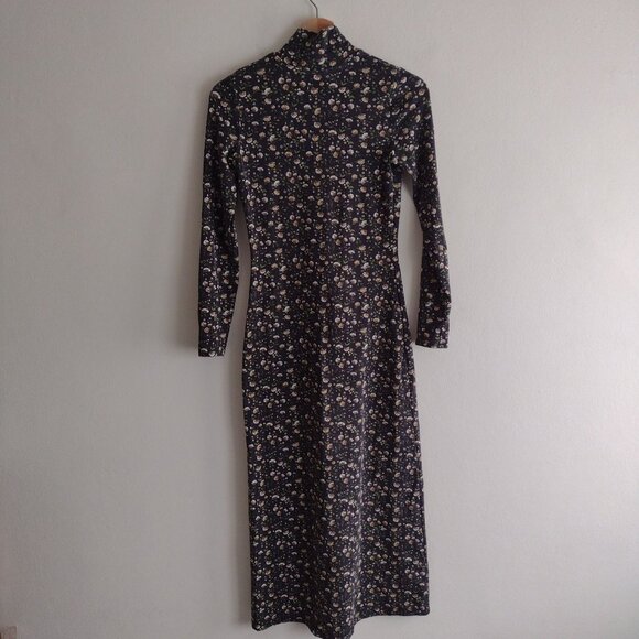 Sezane Felicia Dress XS Black Floral Long Sleeve Midi Dress Soft Stretch Fabric - Picture 8 of 13
